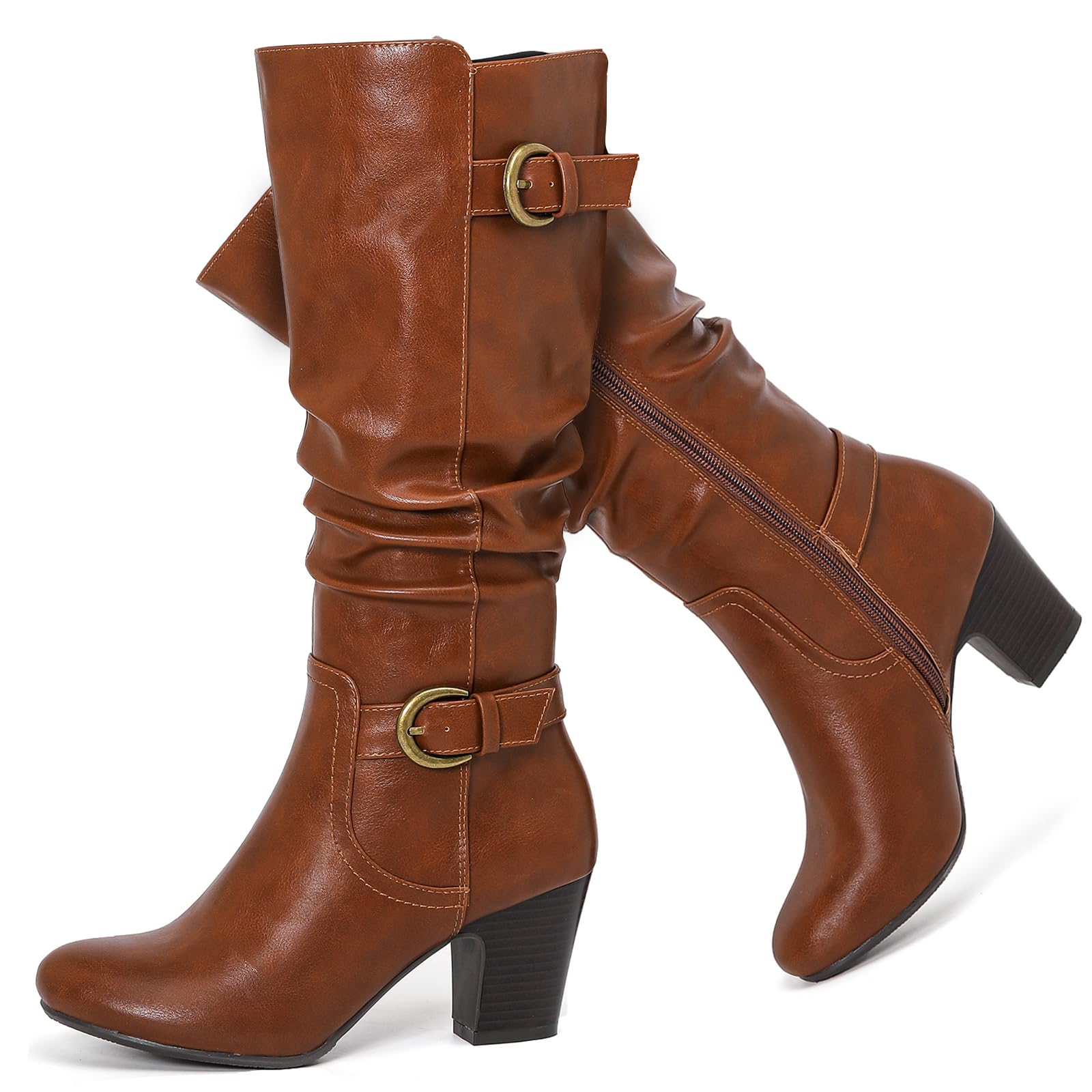Women's Slouchy Knee High Boots with Chunky Heel, Pointed Toe, Comfortable and Fashionable Fall Winter Boots for Women.